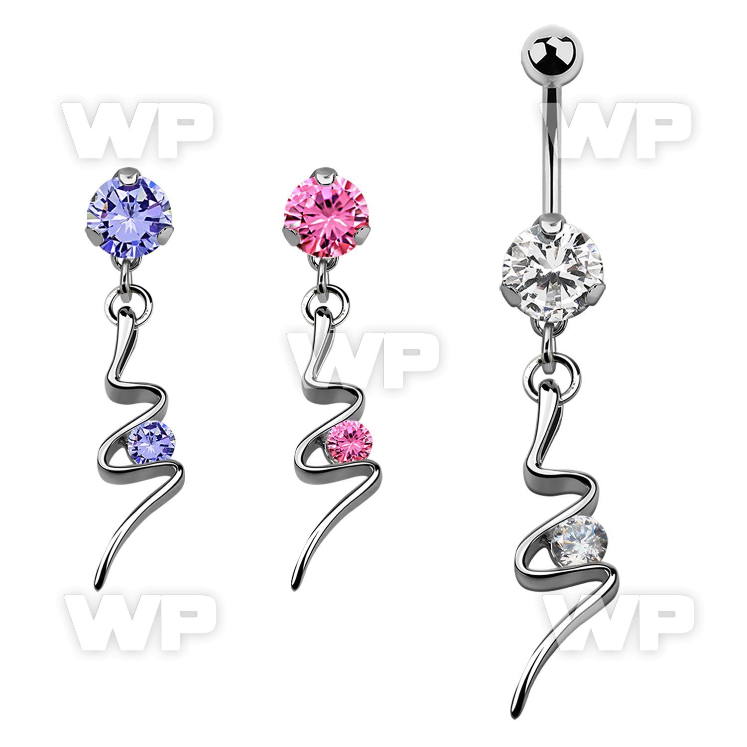 bnrz13 casted steel cz belly banana w swirl w a round cz