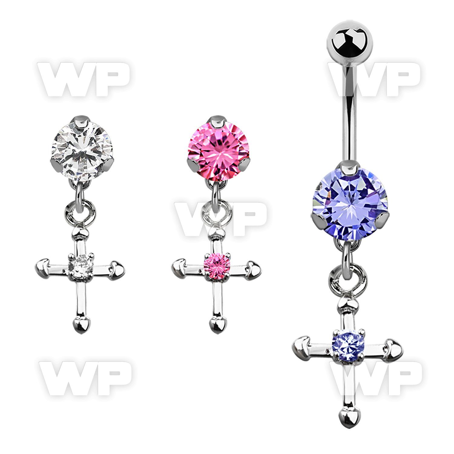 bnrz14 casted steel cz belly banana w cross w central round cz