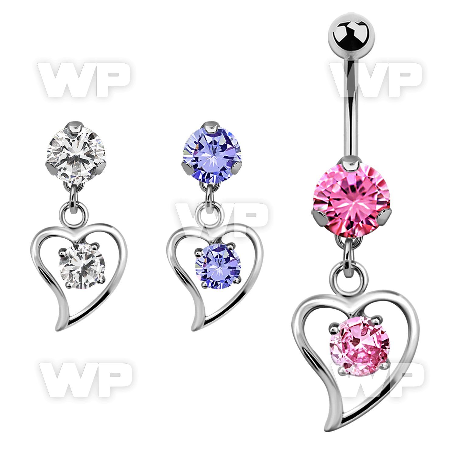 bnrz17 casted steel cz belly banana w round cz inside a heart