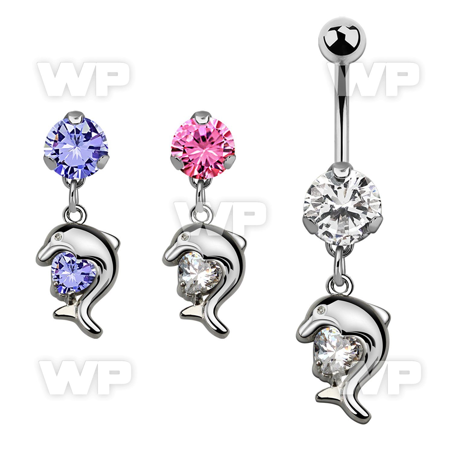 bnrz300 casted steel cz belly banana w dolphin design w cz stone