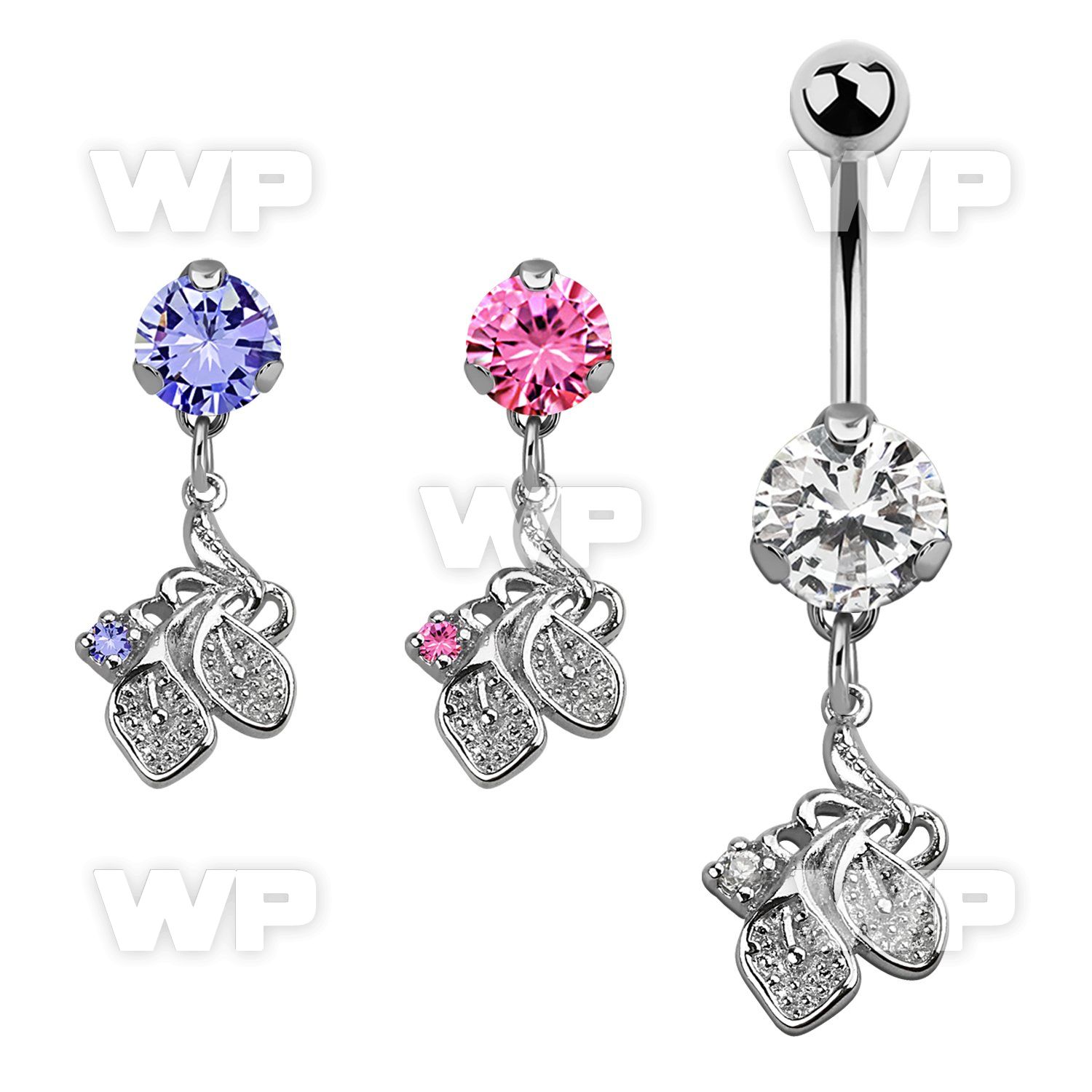 bnrz302 casted steel cz belly banana w lily flower design