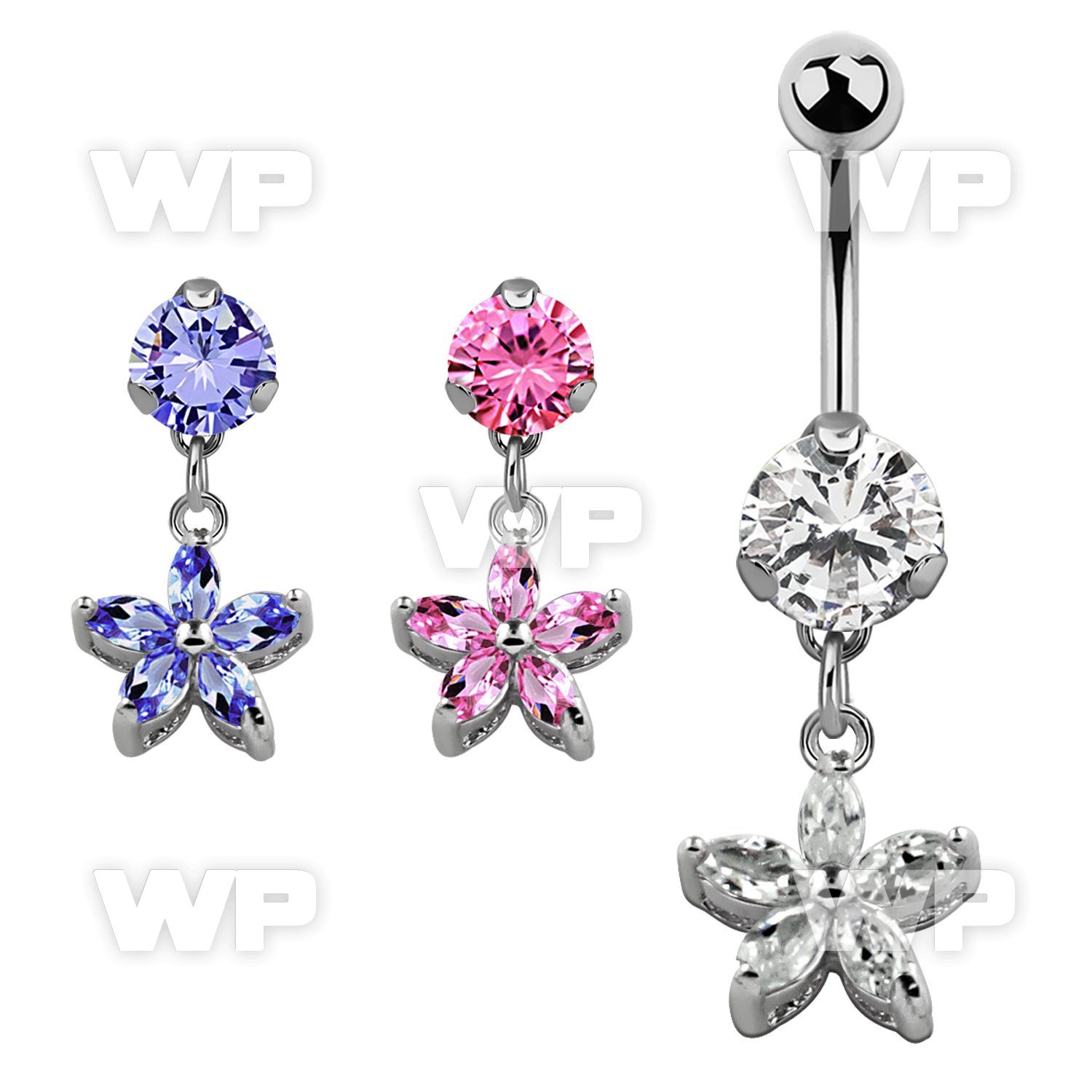 bnrz319 casted steel cz belly banana w flower w cz petals