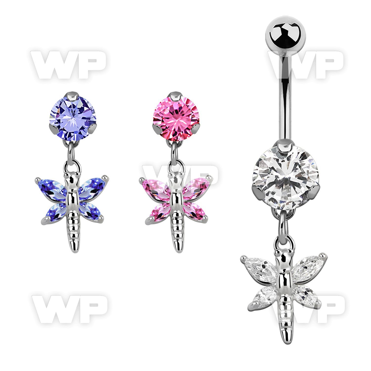 bnrz349 casted steel cz belly banana w dragonfly w cz wings