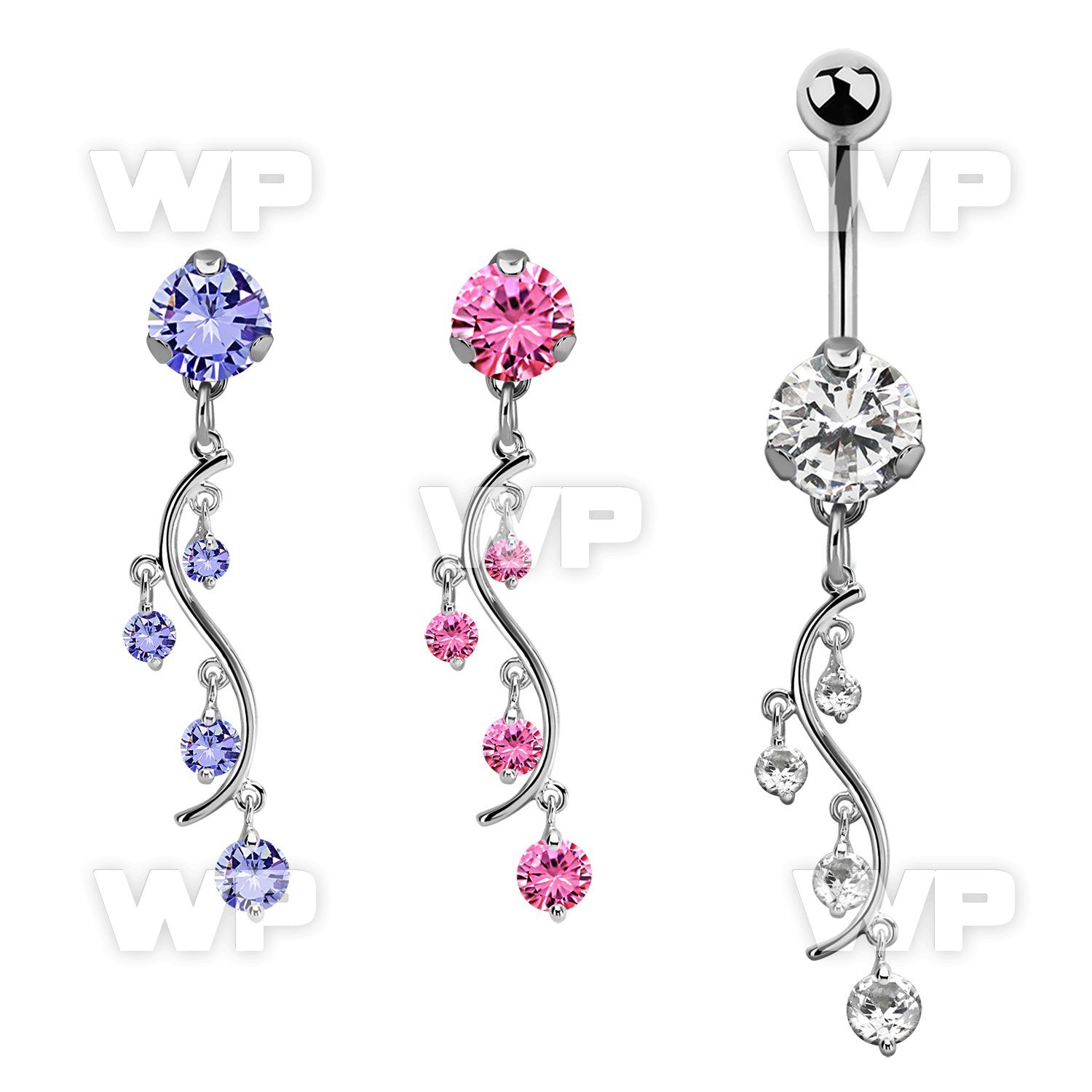 bnrz359 casted steel cz belly banana w vine w prong set czs