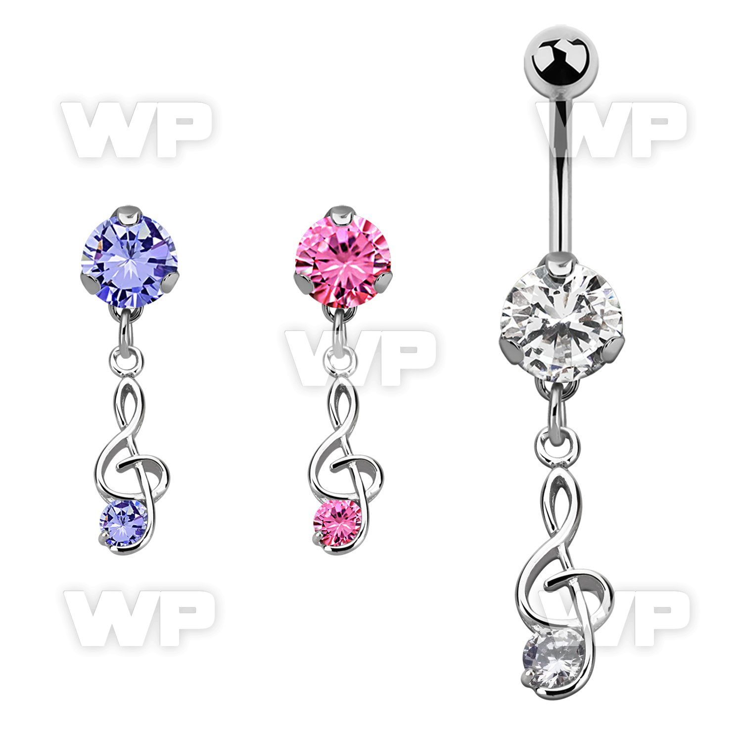 bnrz370 casted steel cz belly banana w musical note w round cz