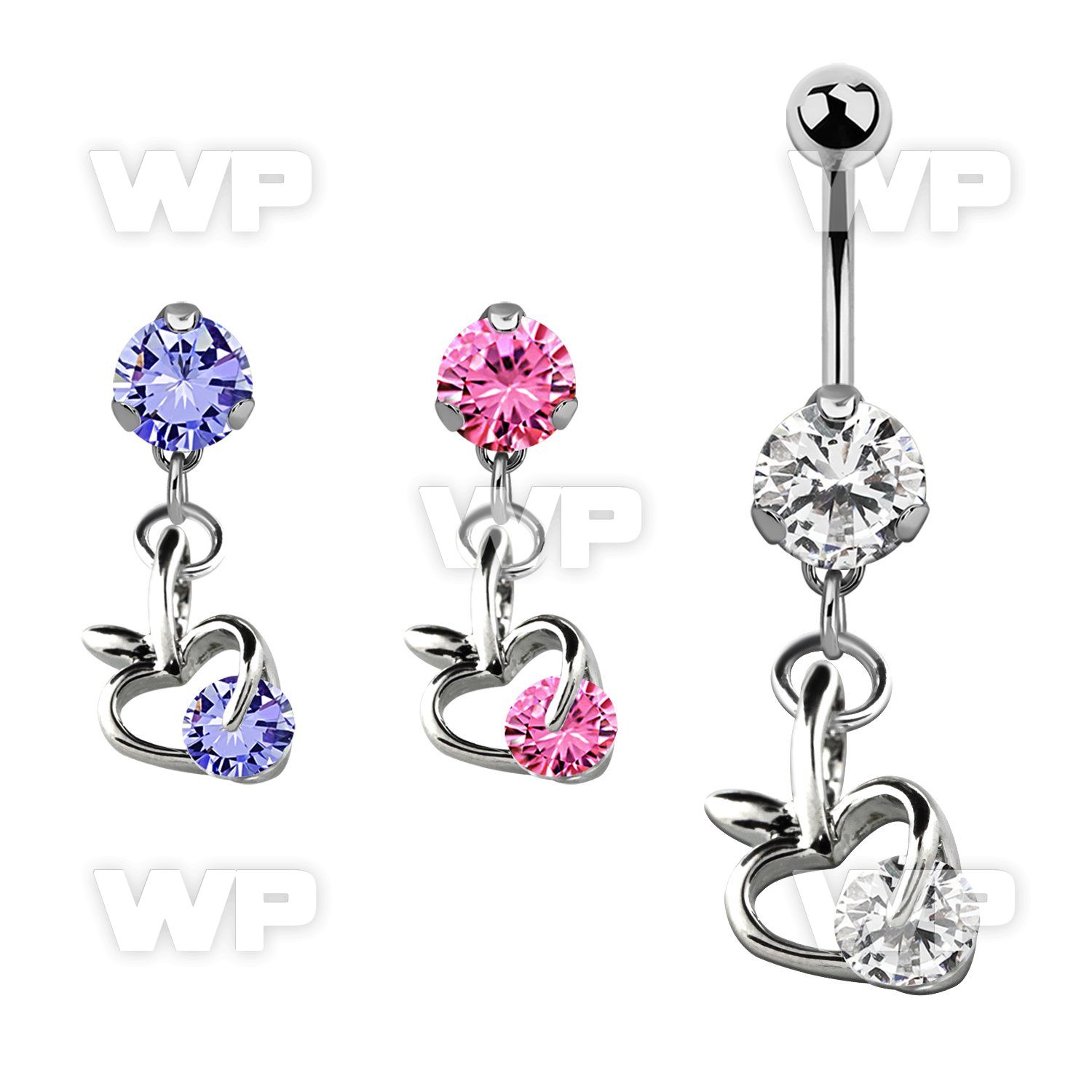 bnrz374 casted steel cz belly banana w apple design w cz stone