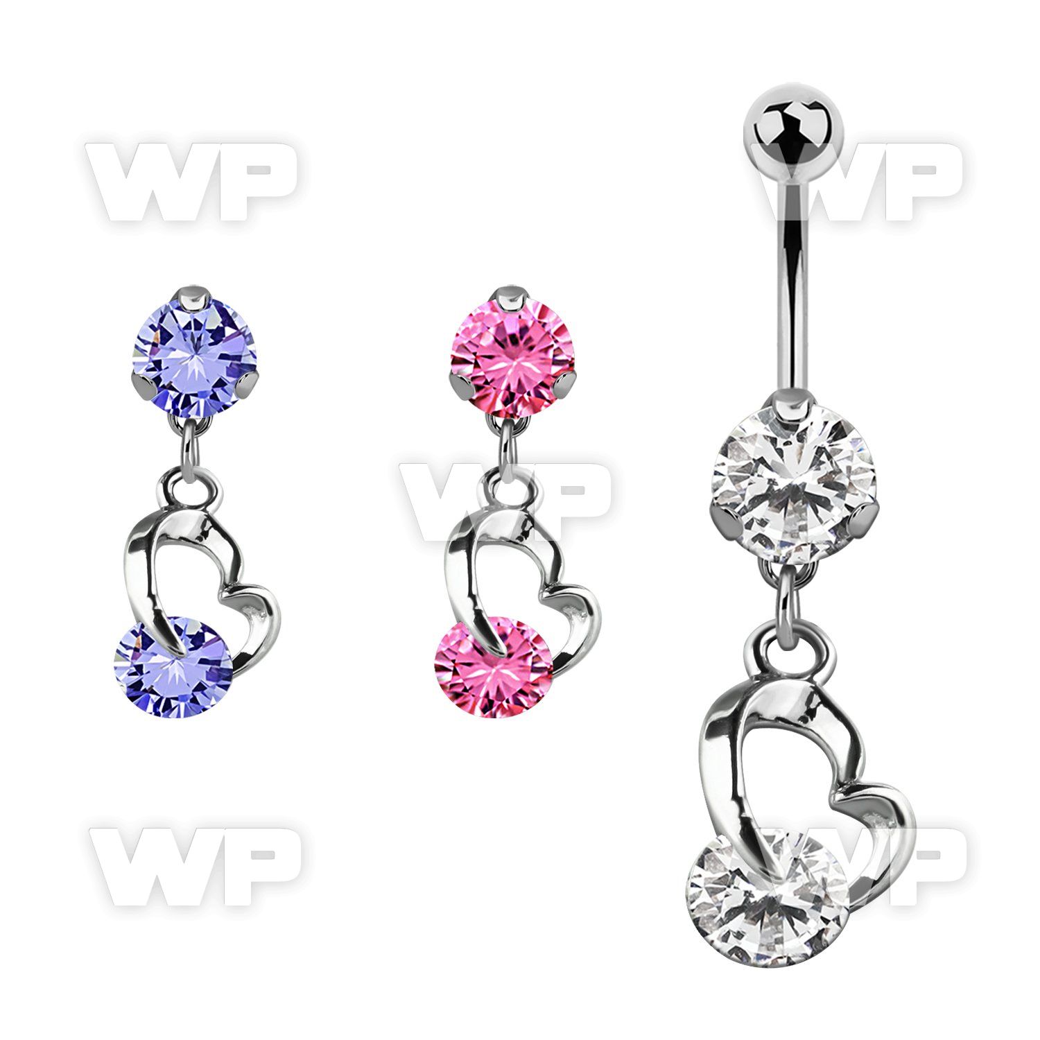 bnrz377 casted steel cz belly banana w heart design w round cz