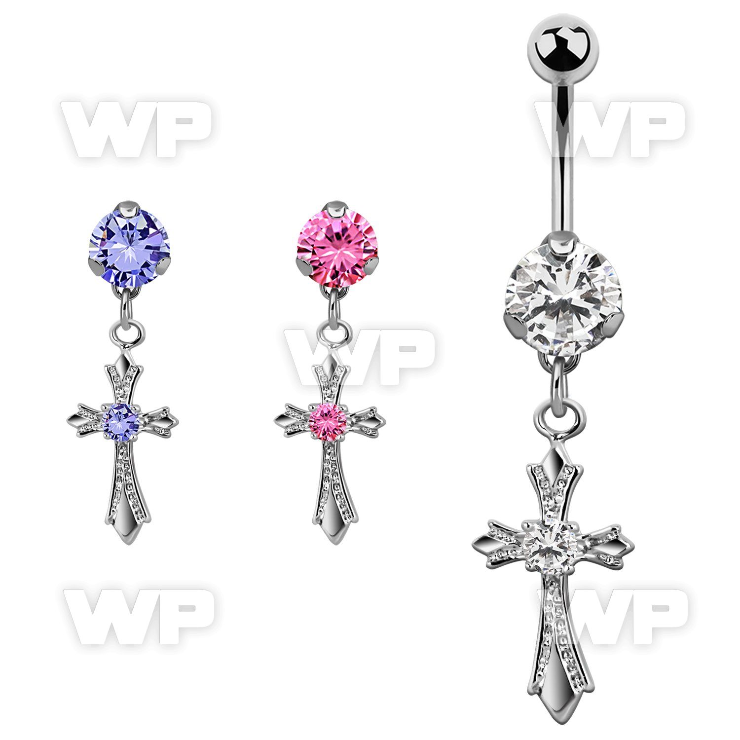 bnrz379 casted steel cz belly banana w vintage style cross w cz