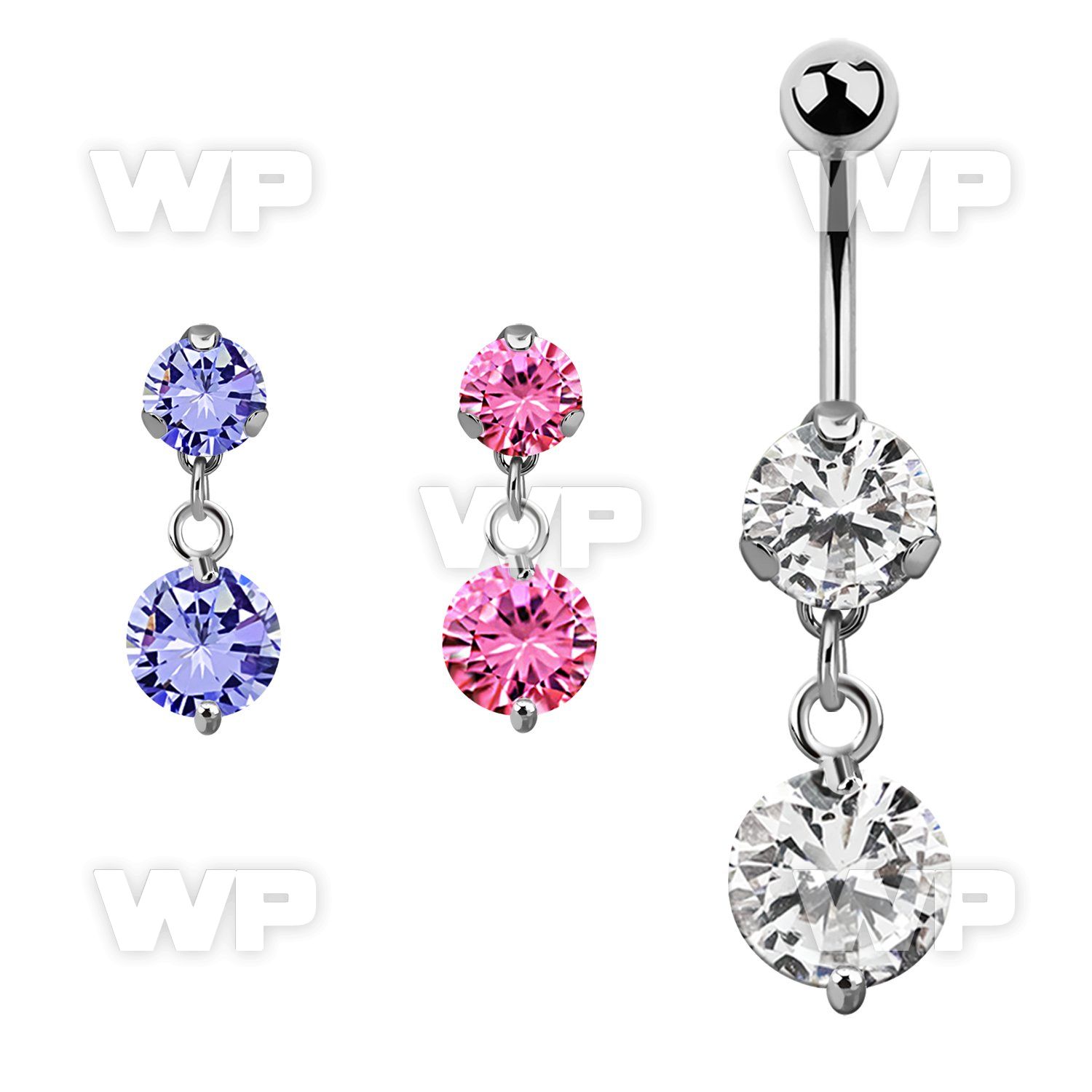 bnrz383 casted steel cz belly banana w twin prong set 10mm cz