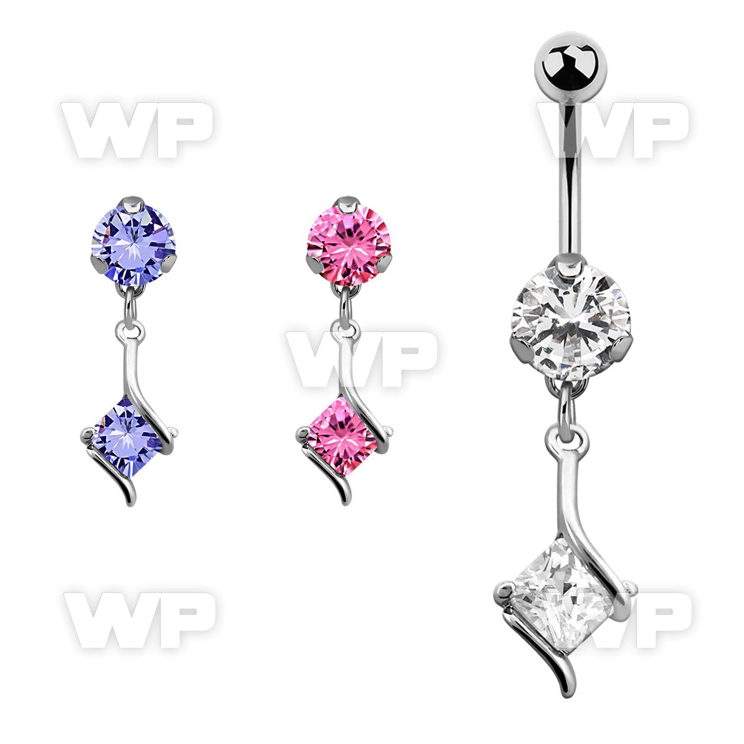 bnrz406 casted steel cz belly banana w square prong set cz