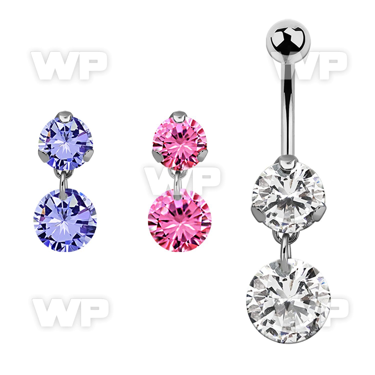 bnrz407 casted steel cz belly banana w dangling 8mm round cz