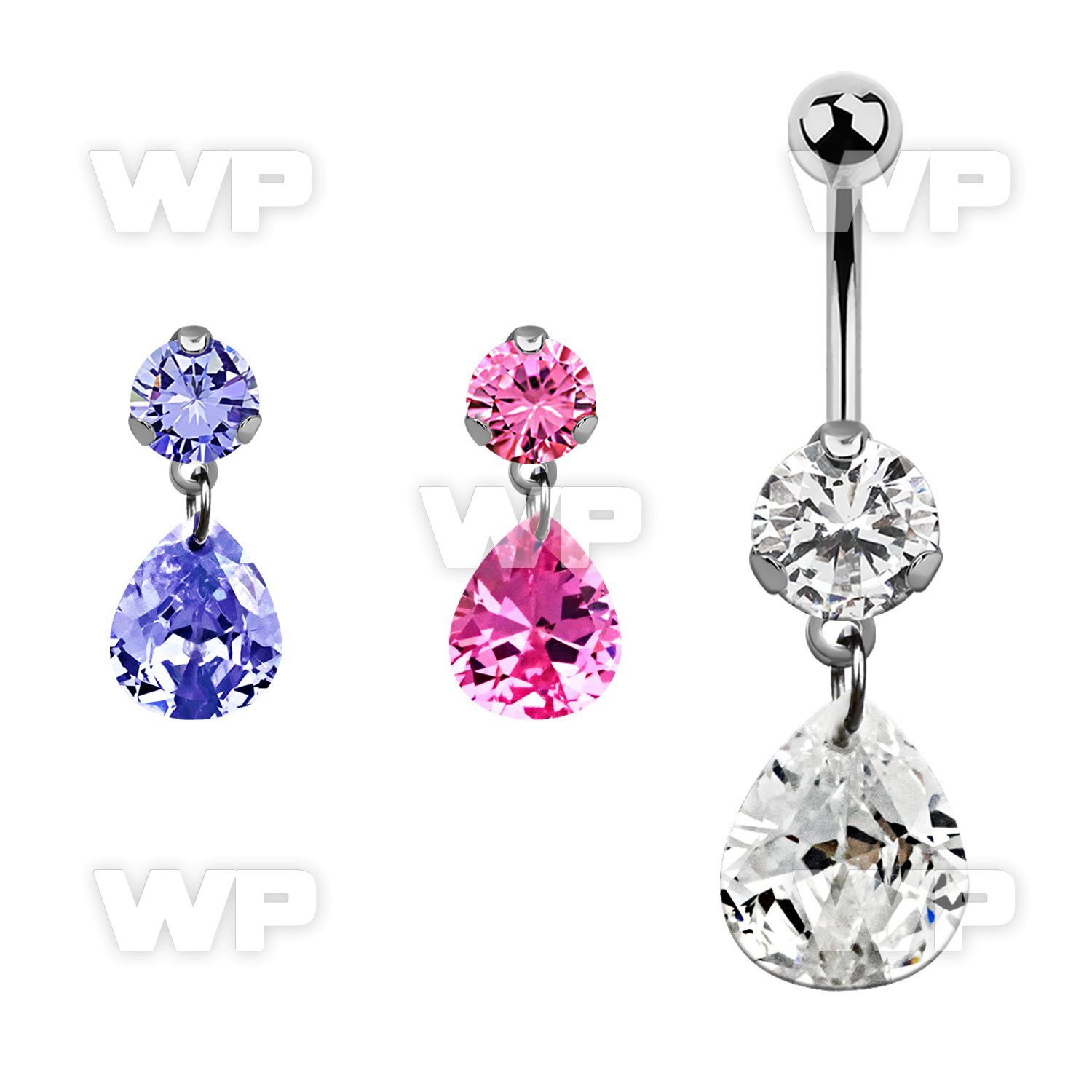 bnrz409 casted steel cz belly banana w 11 x 9mm pear shaped cz