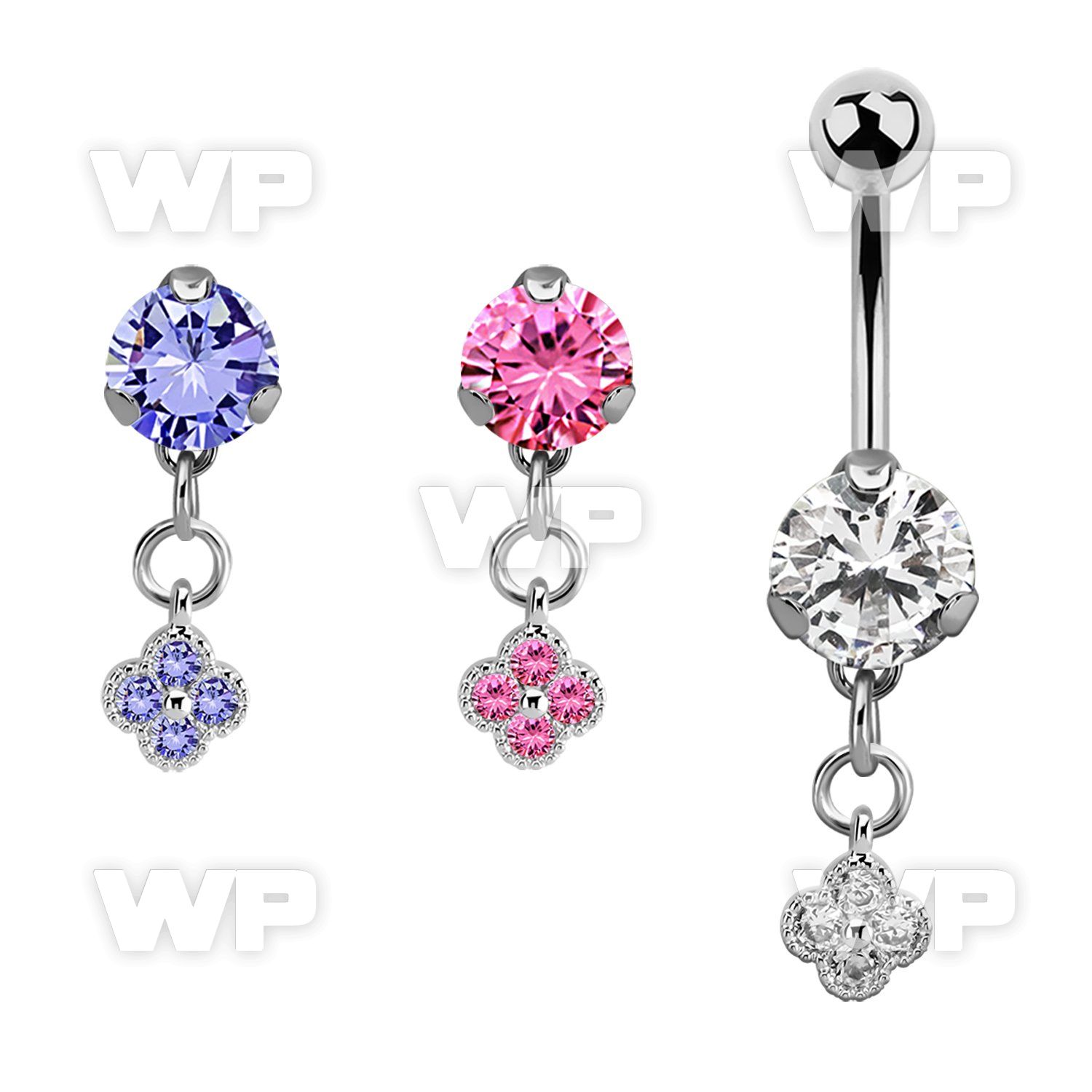 bnrz411 casted steel cz belly banana w small flower w czs