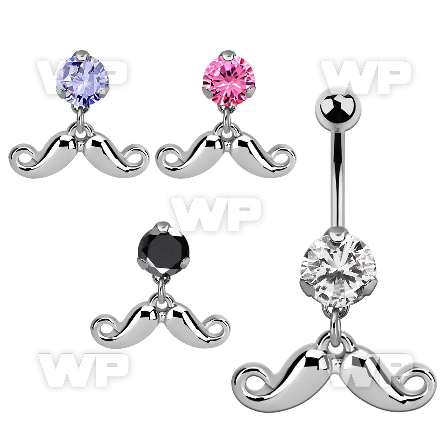 bnrz519 casted steel cz belly banana w happy mustache design