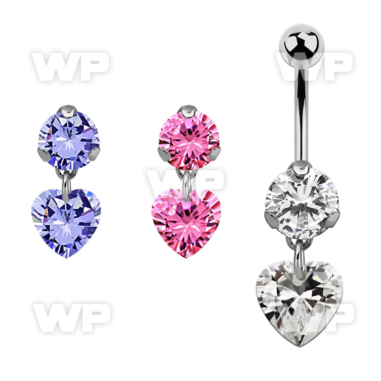 bnrz529 casted steel cz belly banana w 9mm heart shaped cz