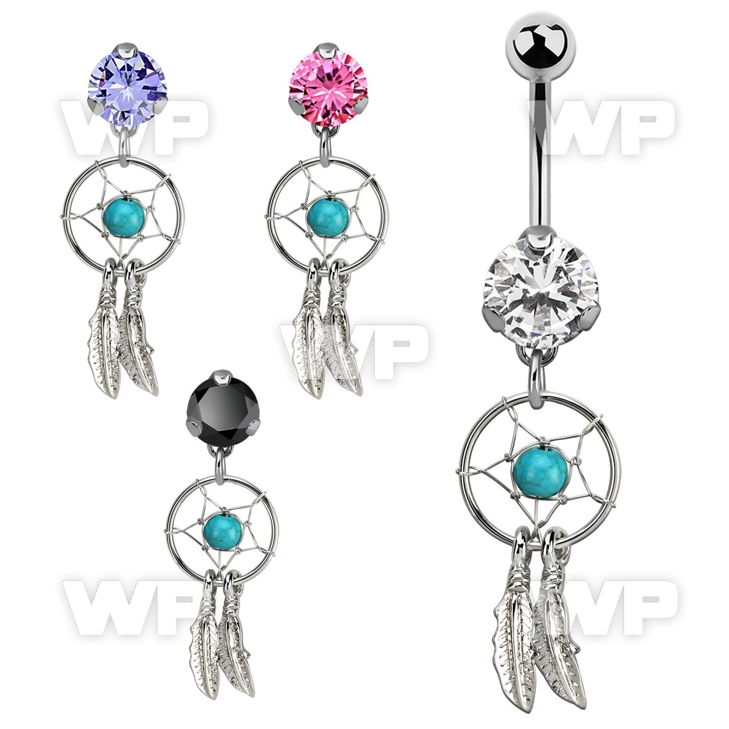 bnrz544 casted steel cz belly banana w dream catcher design