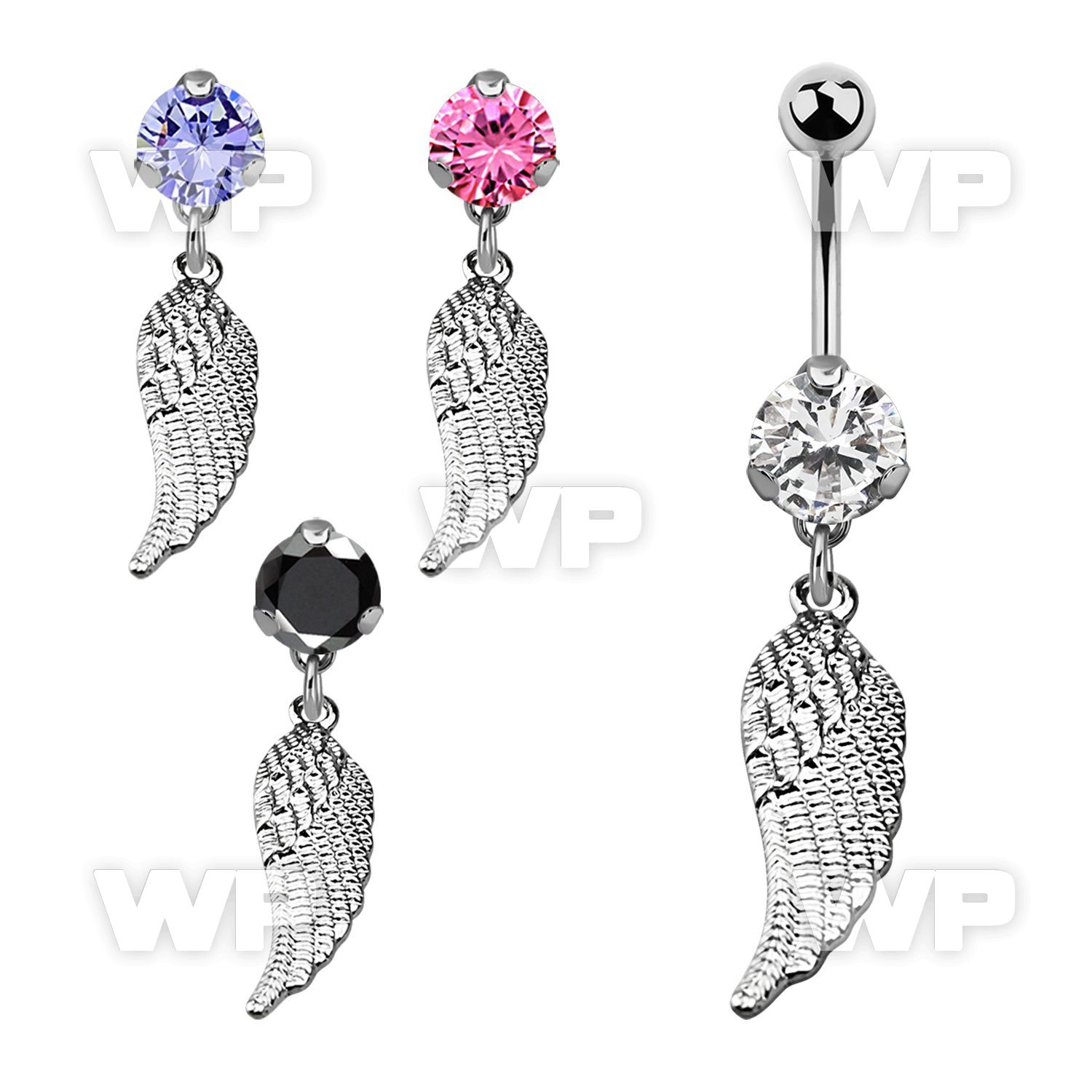 bnrz593 casted steel cz belly banana w dangling bird wing