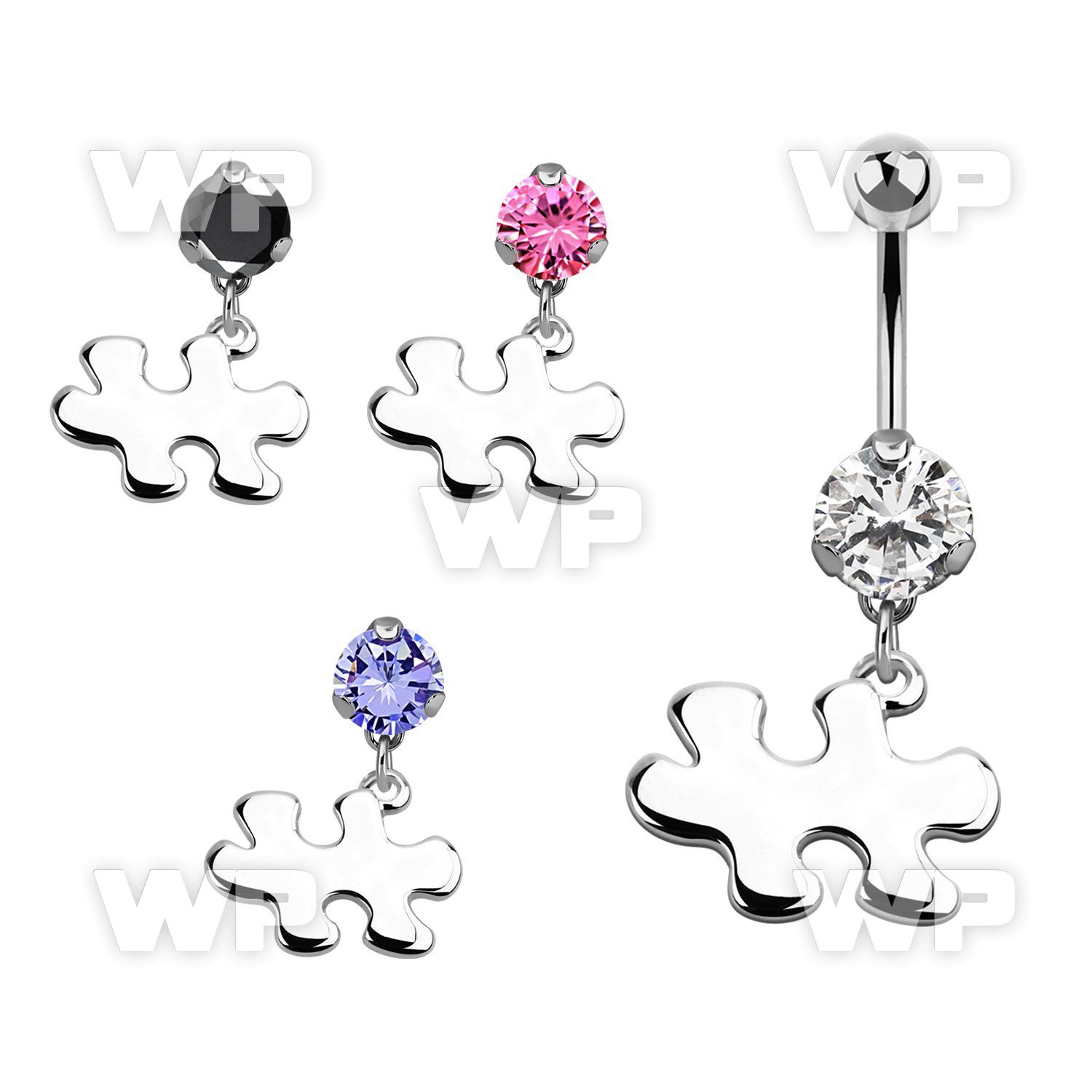 bnrz615 casted steel cz belly banana w autism awareness symbol