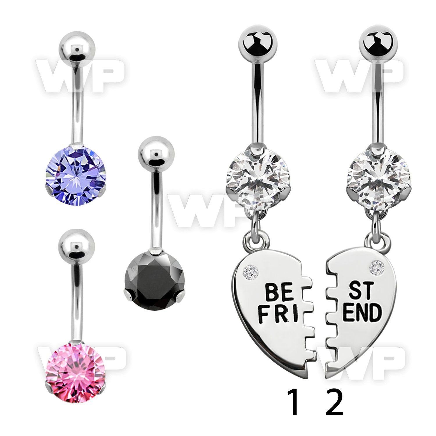 bnrz686 casted steel cz belly banana w best friends dangling