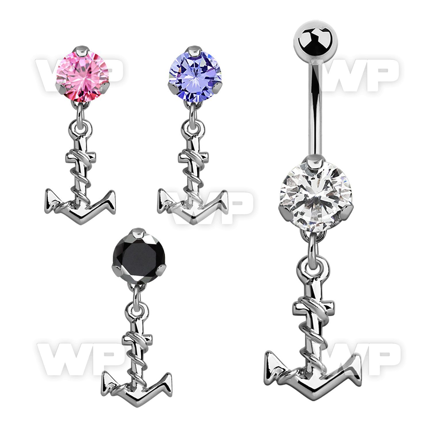 bnrz699 casted steel cz belly banana w plain anchor w rope