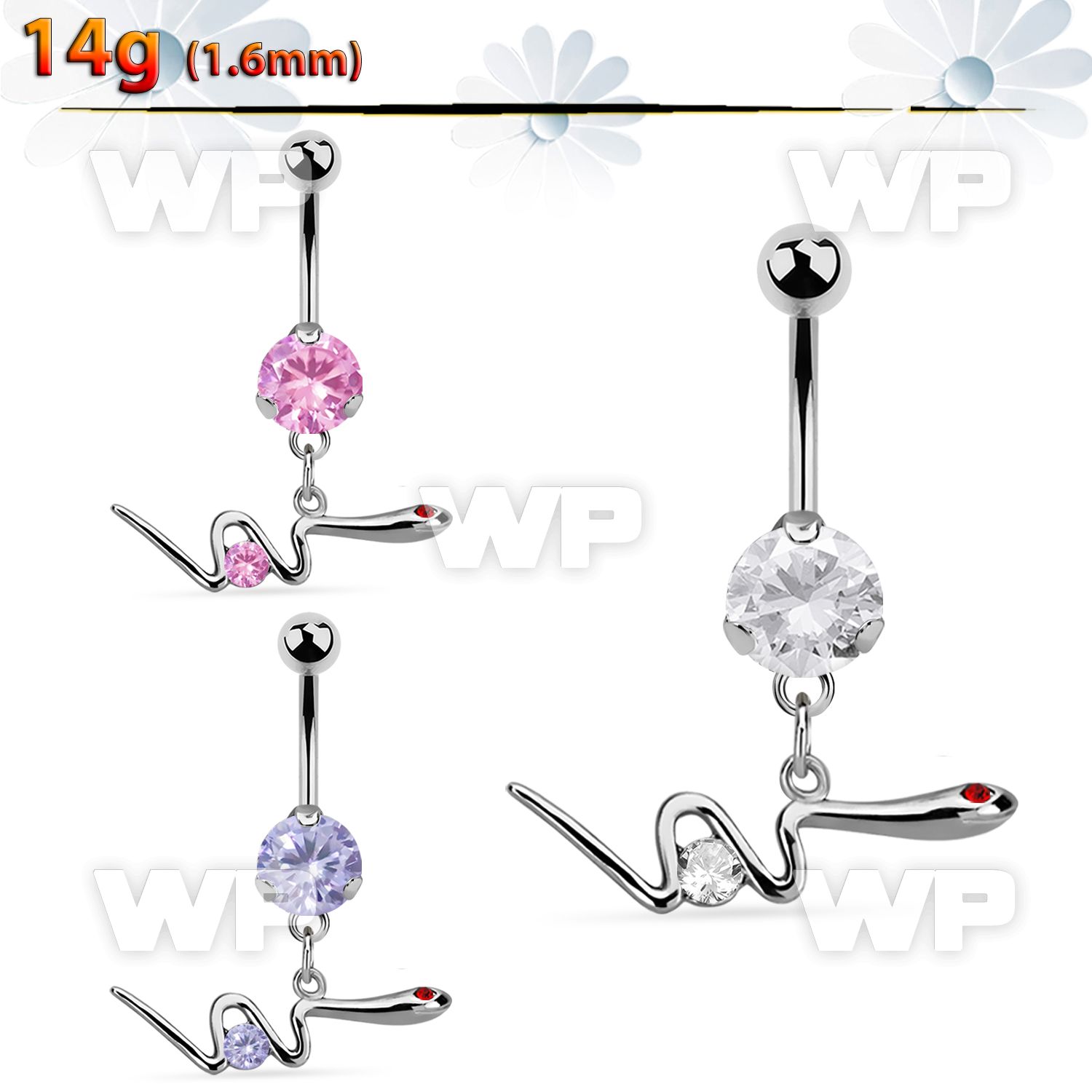 bnrz729 casted steel cz belly banana w snake w round cz on body