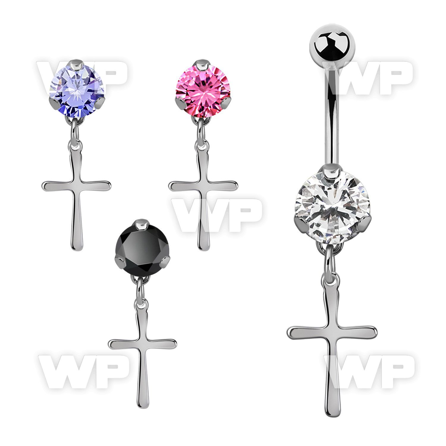 bnrz757 casted steel cz belly banana w plain small steel cross