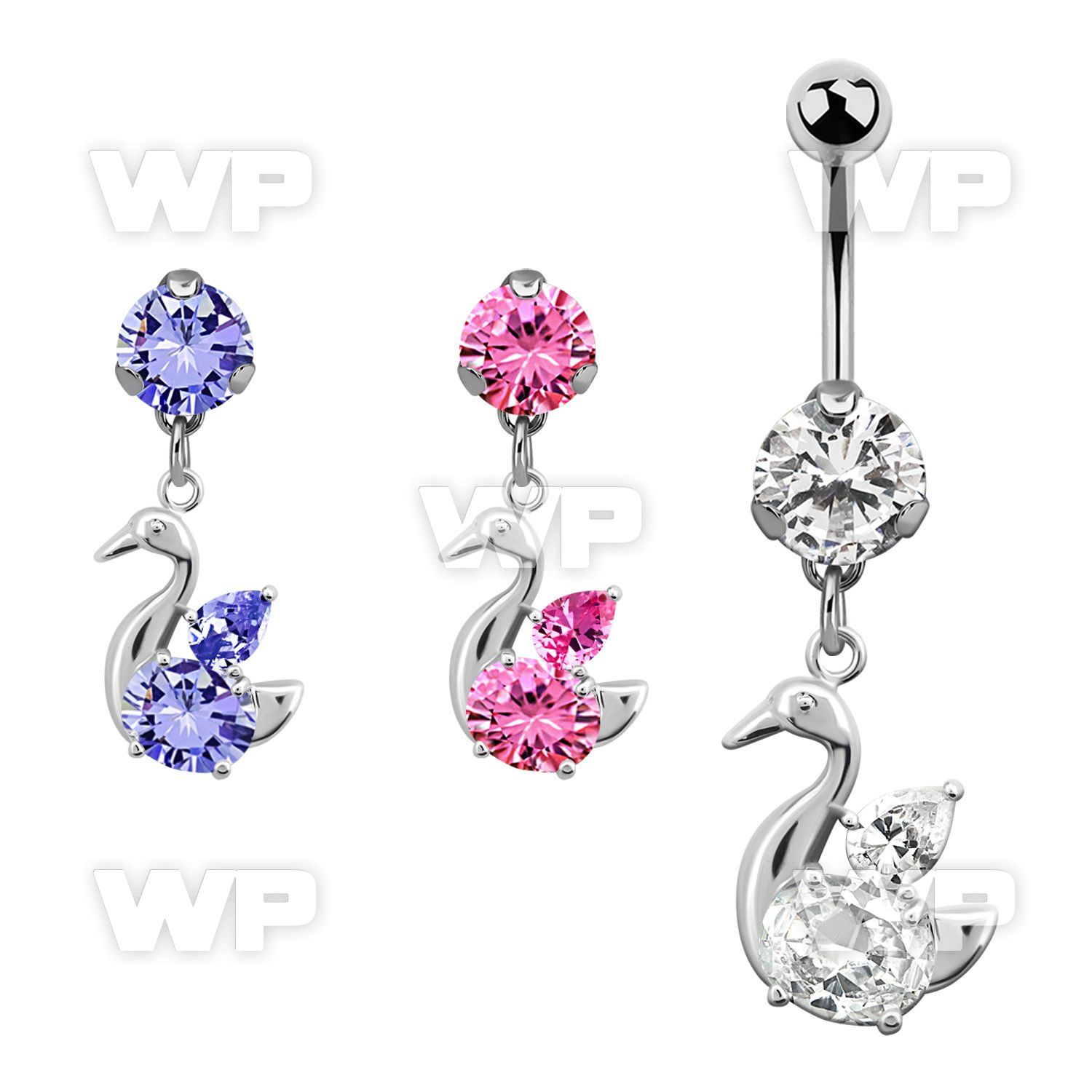 bnrz89 casted steel cz belly banana w elegant swan w cz