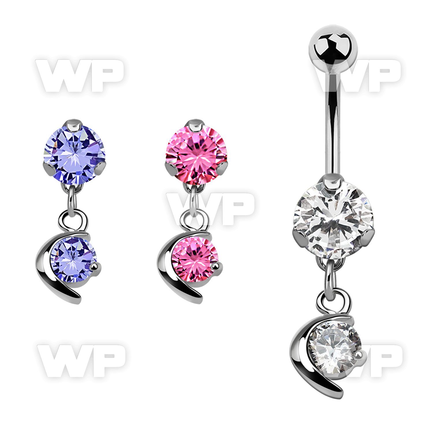 bnrz8 casted steel cz belly banana w moon w a round cz