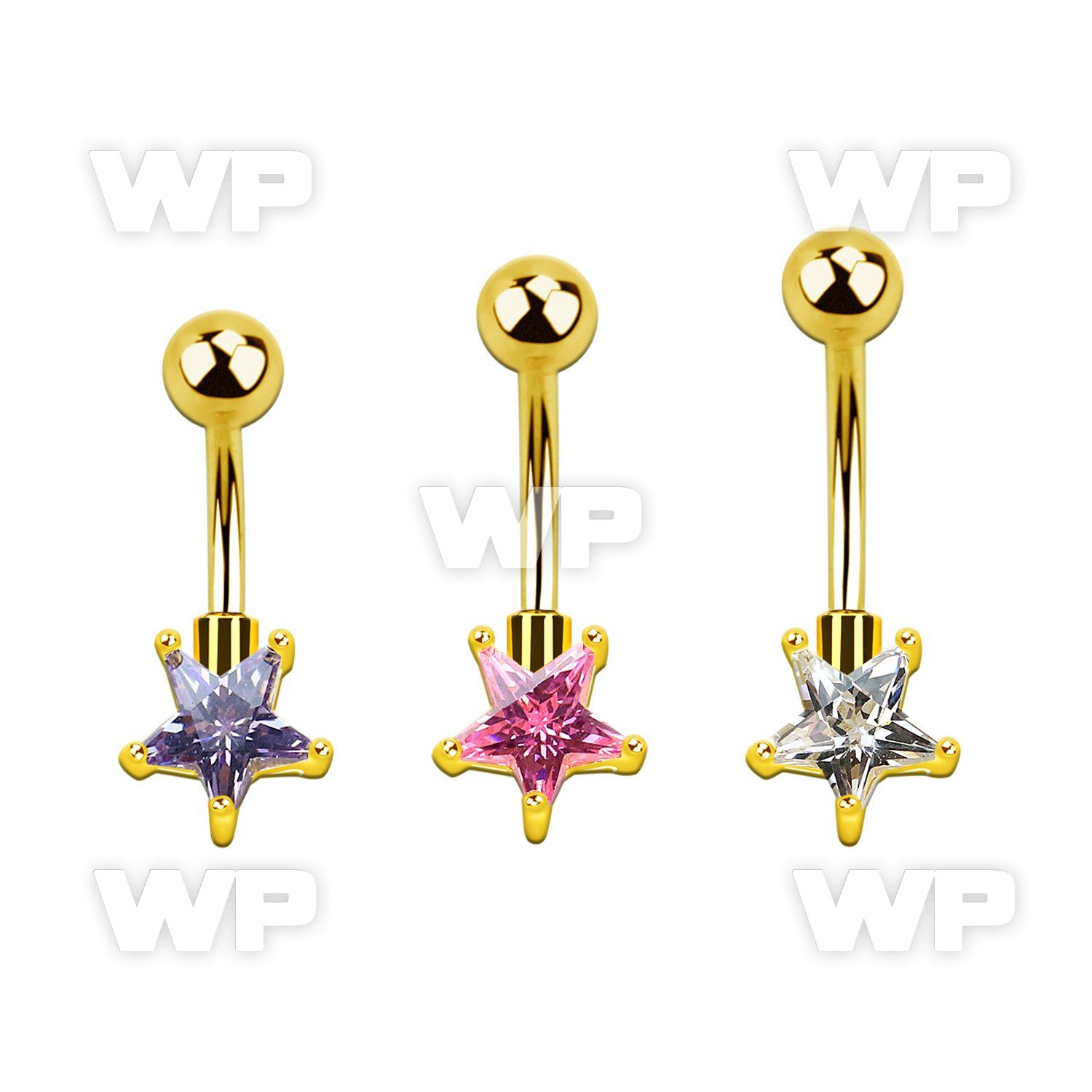 bntstz gold steel belly banana w star shaped prong set cz stone