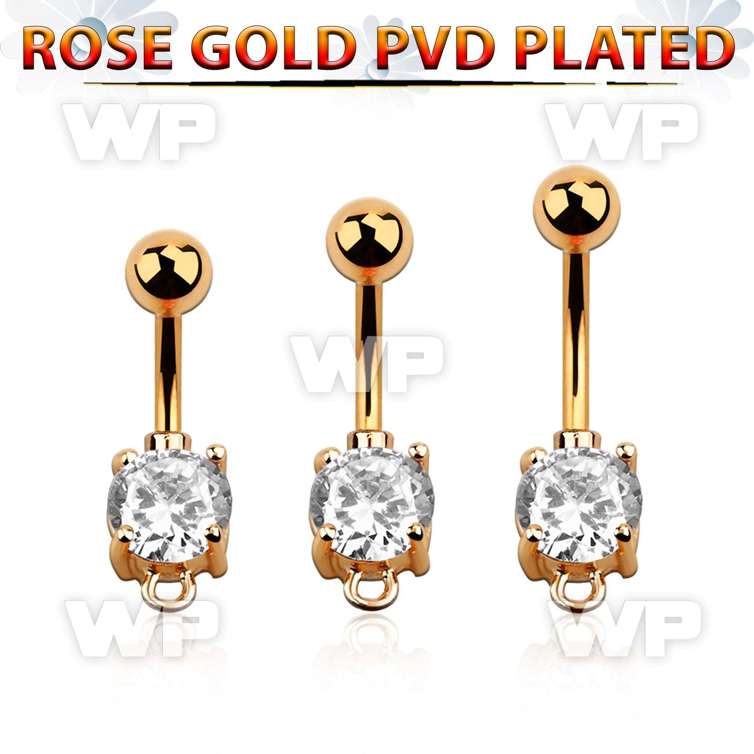 bnttczh rose gold belly banana w round cz hoop for dangling