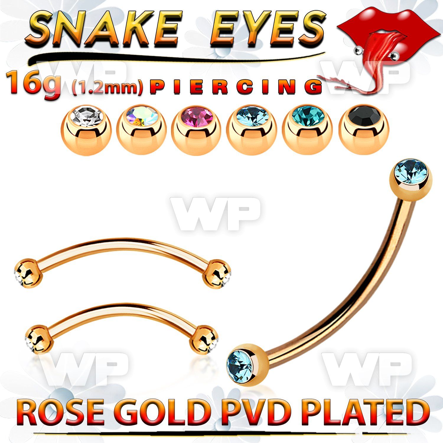 bnttj25l rose gold steel snake bite banana tiny 2.5mm jewel ball