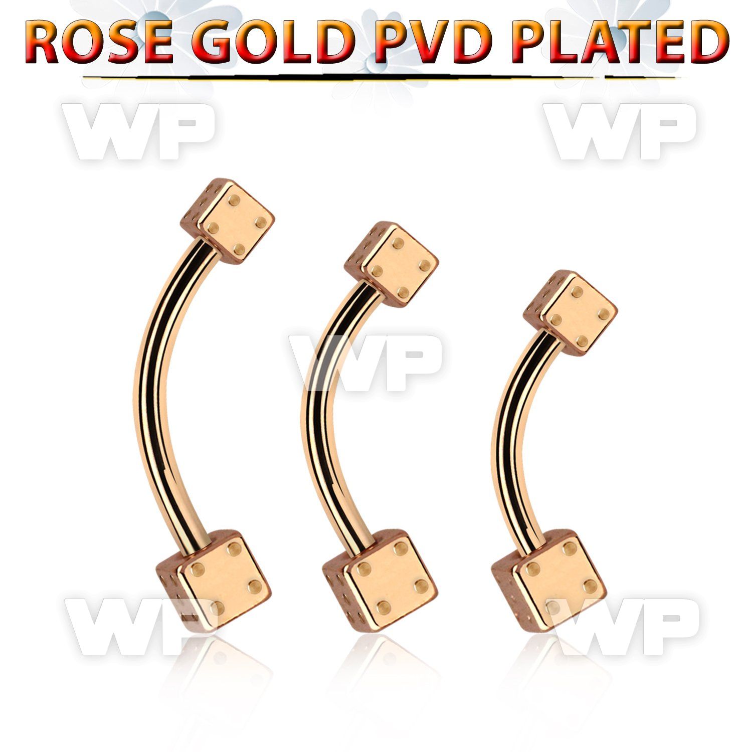 bnttk2di rose gold steel belly banana with 4mm 5mm dices