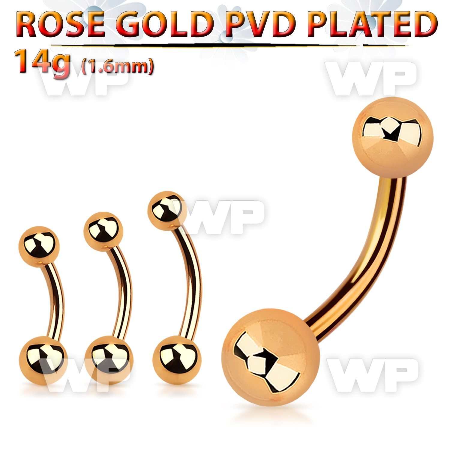 bntts rose gold steel belly banana with 5mm 6mm balls