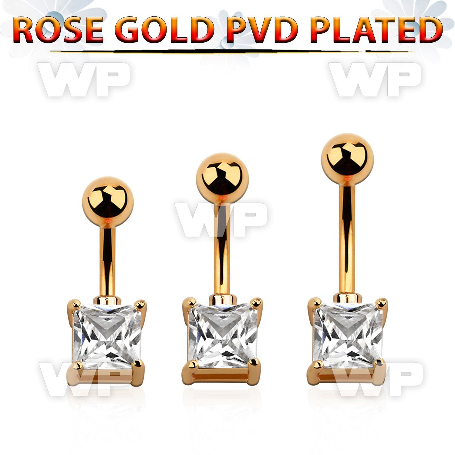 bnttsqz rose gold belly banana w 7mm prong set square cz stone