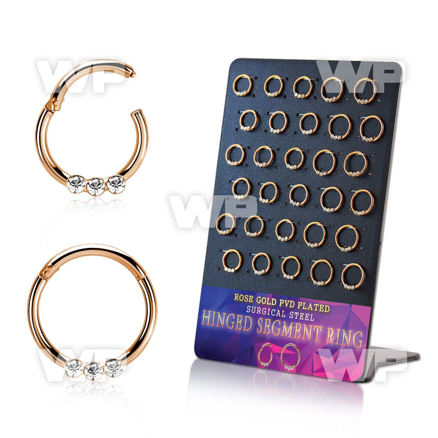 board rose gold steel hinged segment ring w small crystal