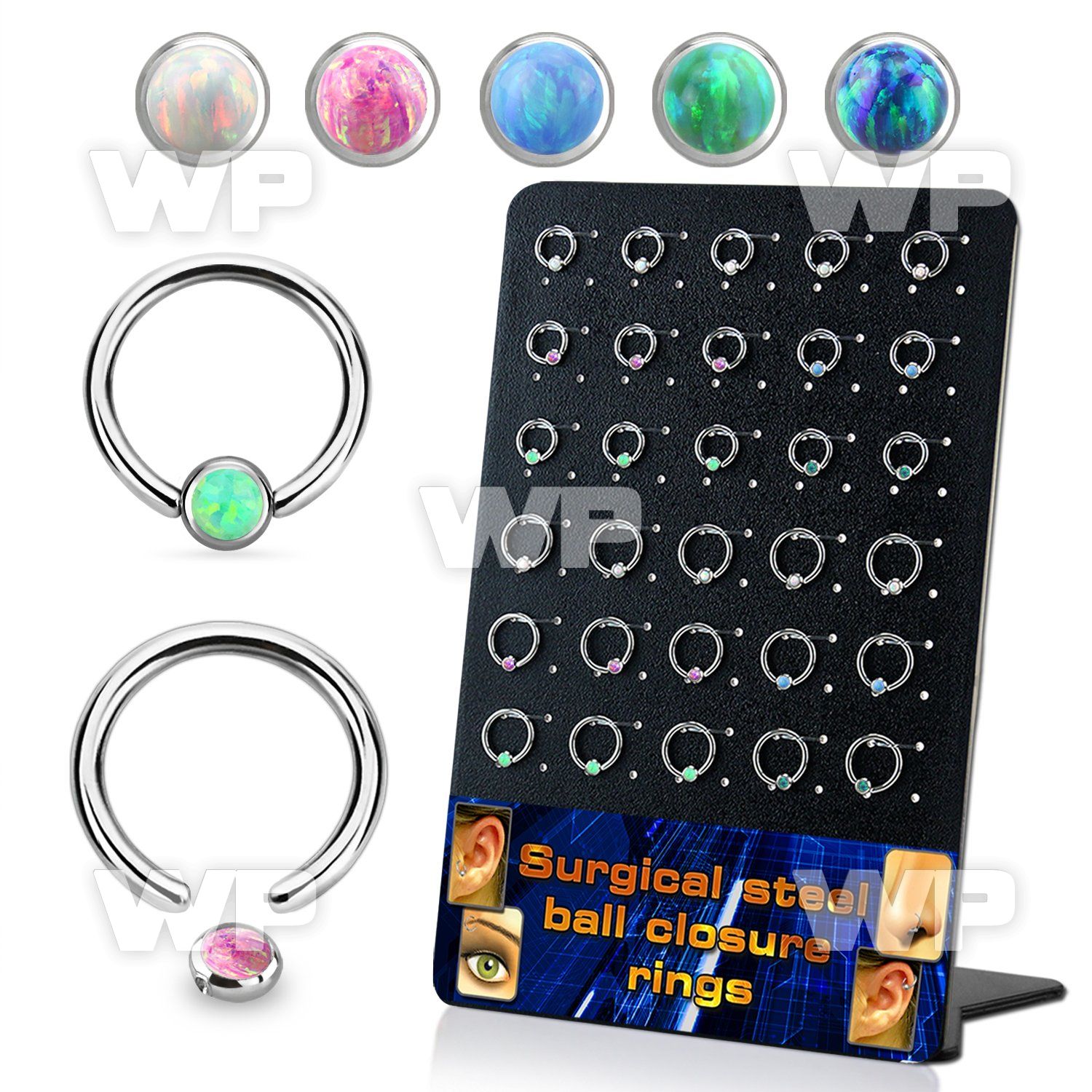 board w 30 steel ball closure ring w 3mm disk with opal