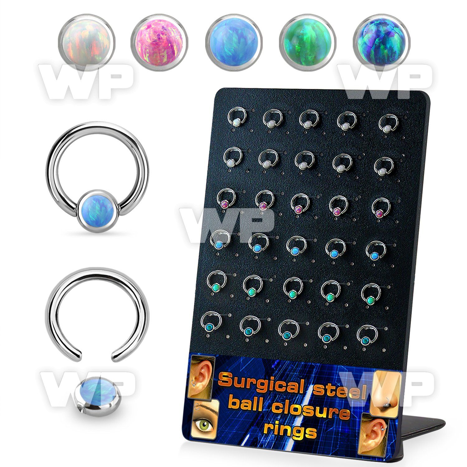 board w 30 steel ball closure ring w 4mm disk with opal