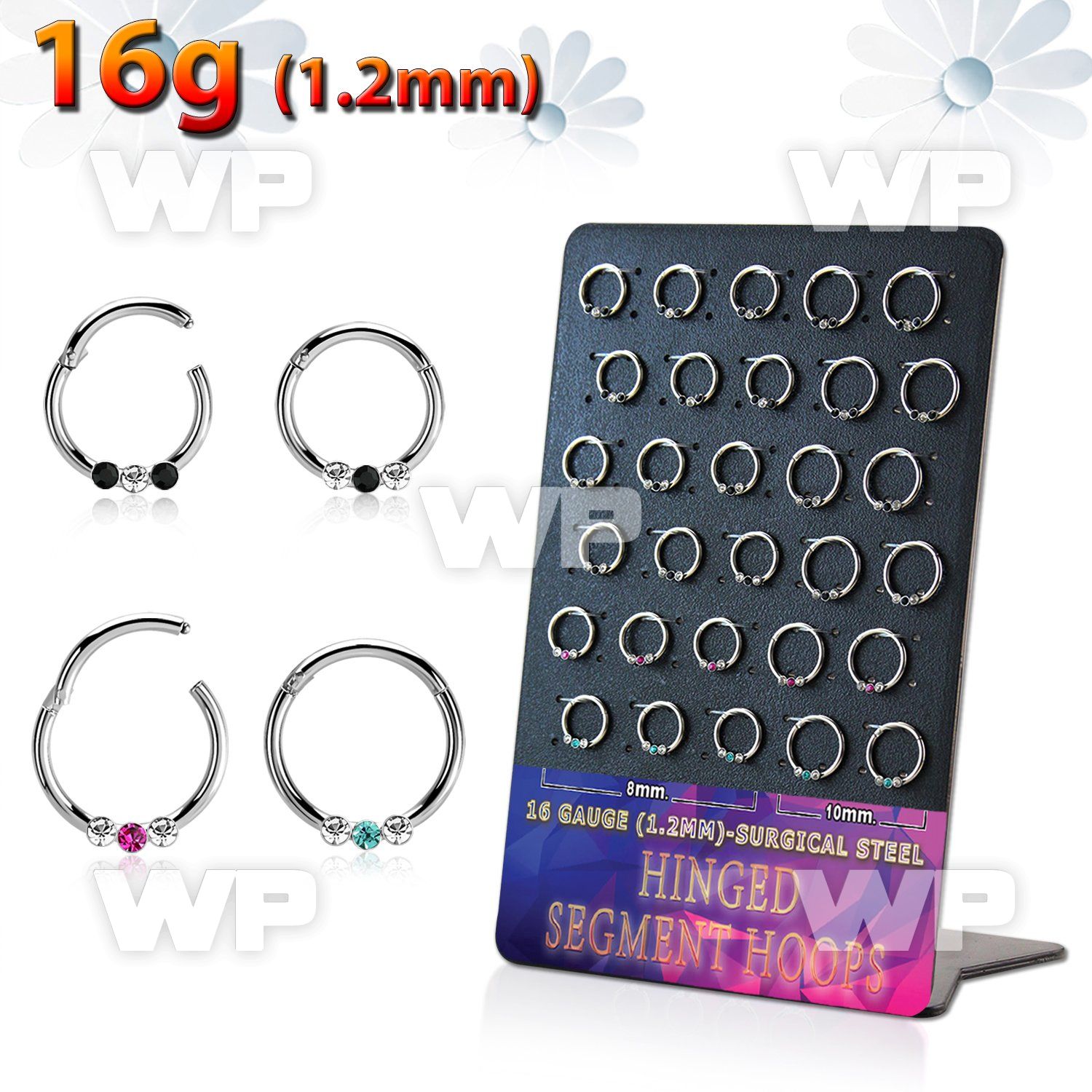 board w steel hinged segment rings w bi color crystals 