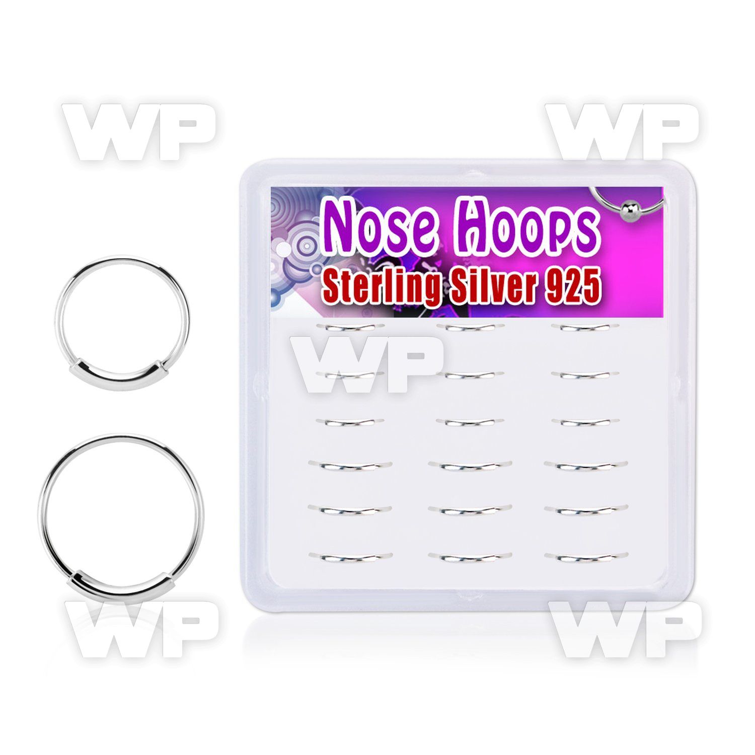 box w 18 pcs. of 925 silver endless nose hoops
