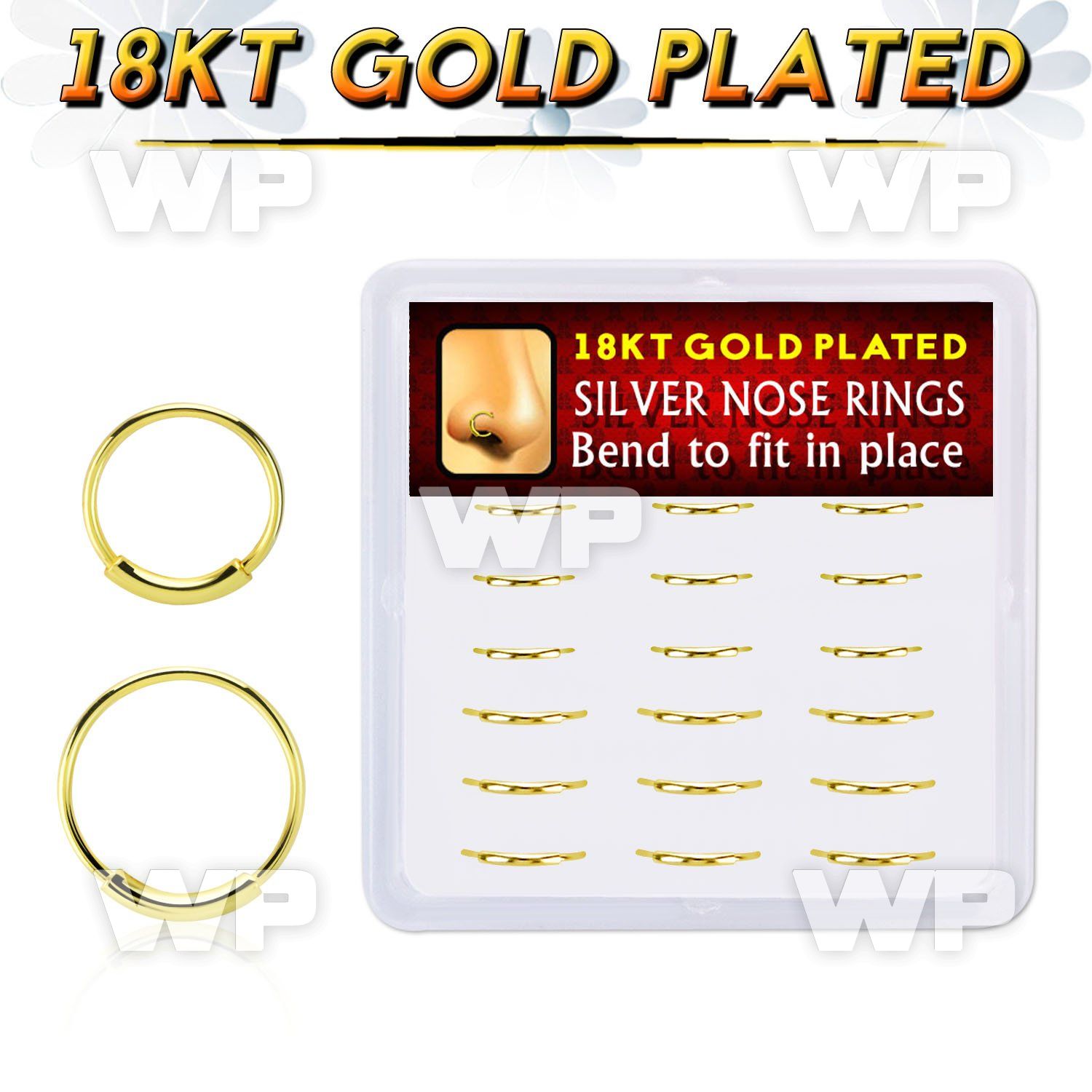 box w 18 pcs. of gold plated silver endless nose hoops
