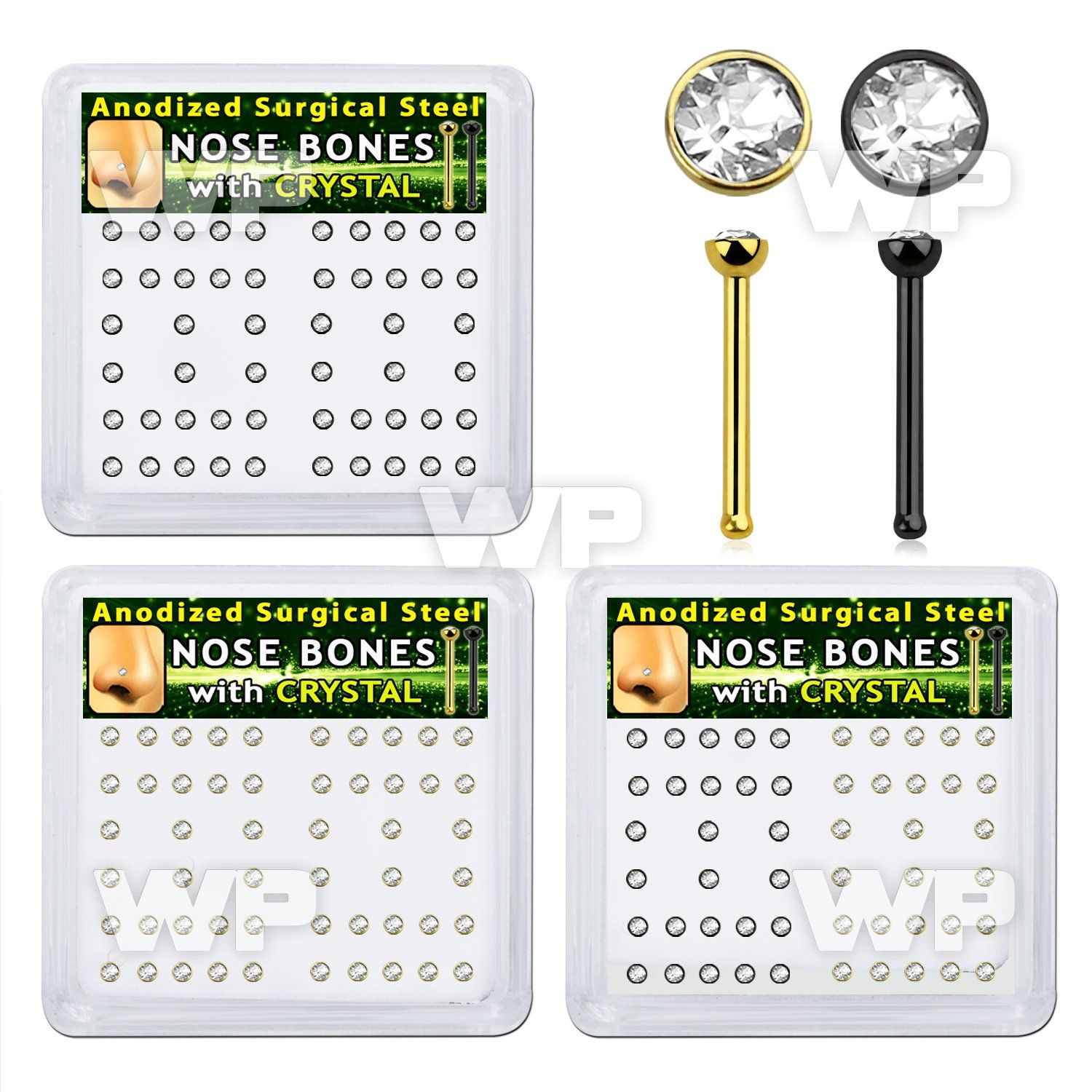 box w 52 anodized steel nose bone 0.8mm w 2mm crystal top