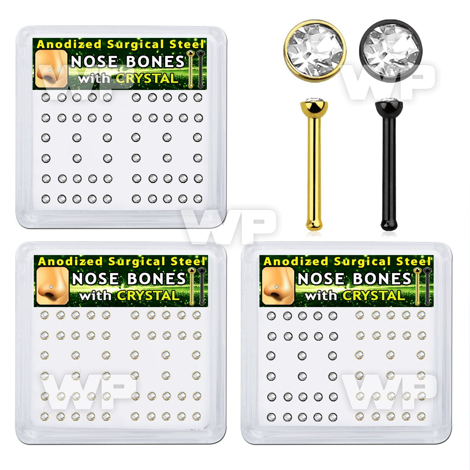 box w 52 anodized steel nose bones 1mm w 2mm crystal top