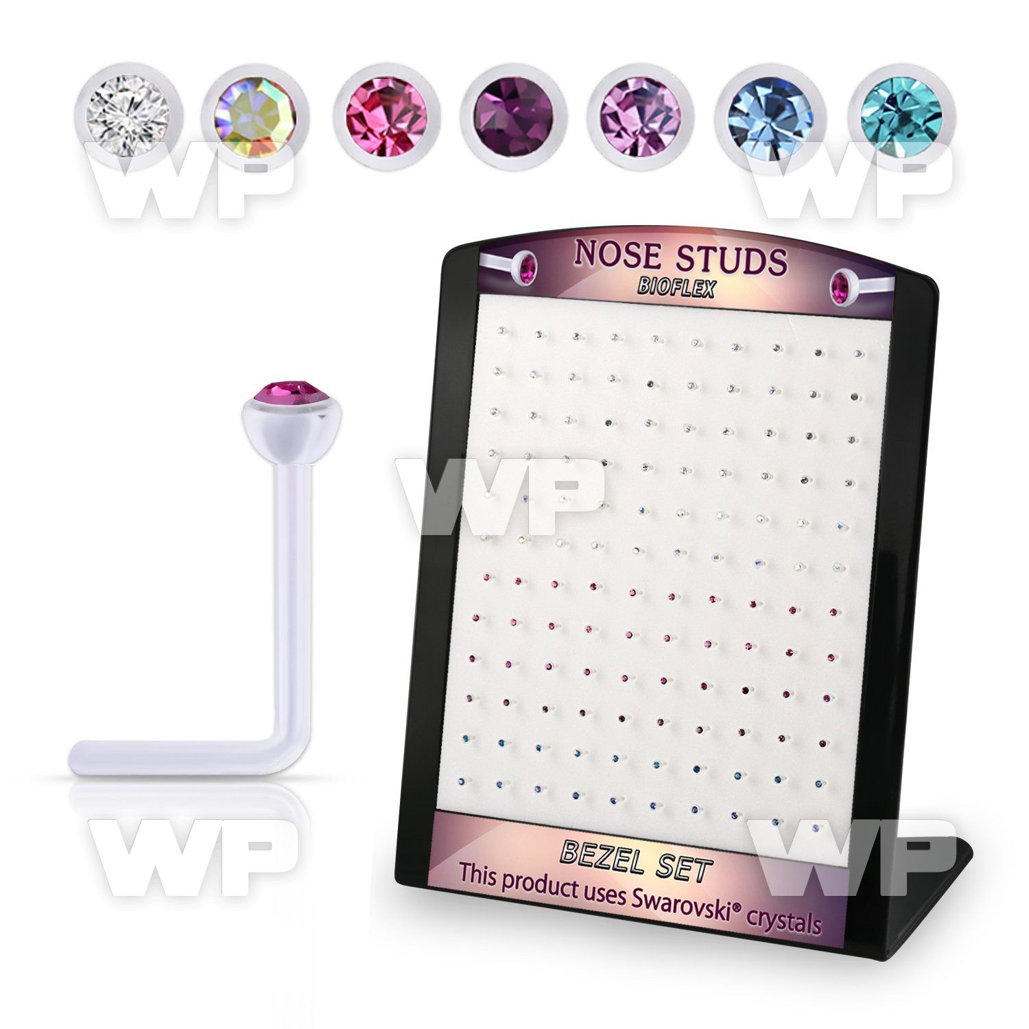 brac22 display w 120 bio  flex nose studs w 2mm crystals