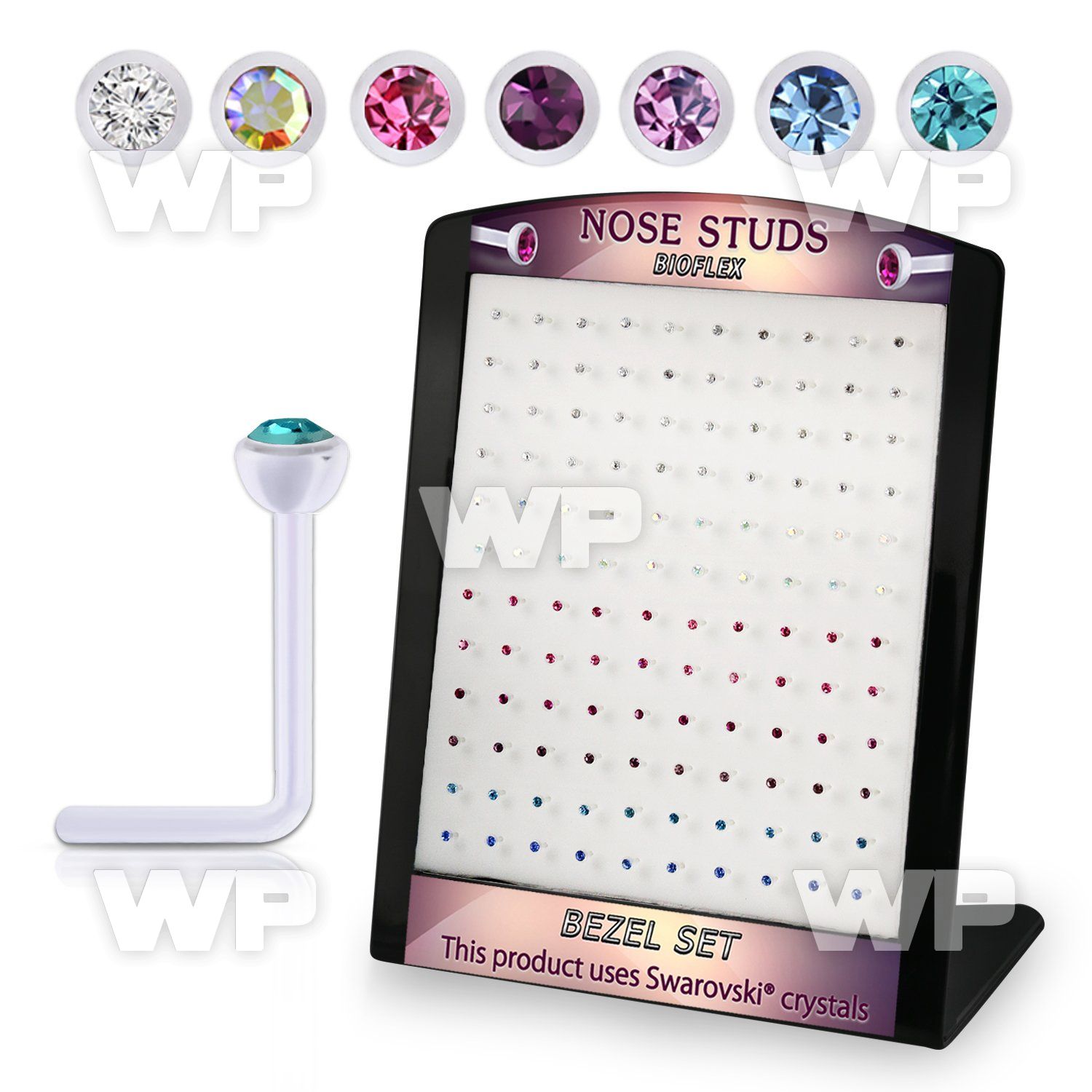 brac24 display w 120 bio  flex nose studs w 2.5mm crystals