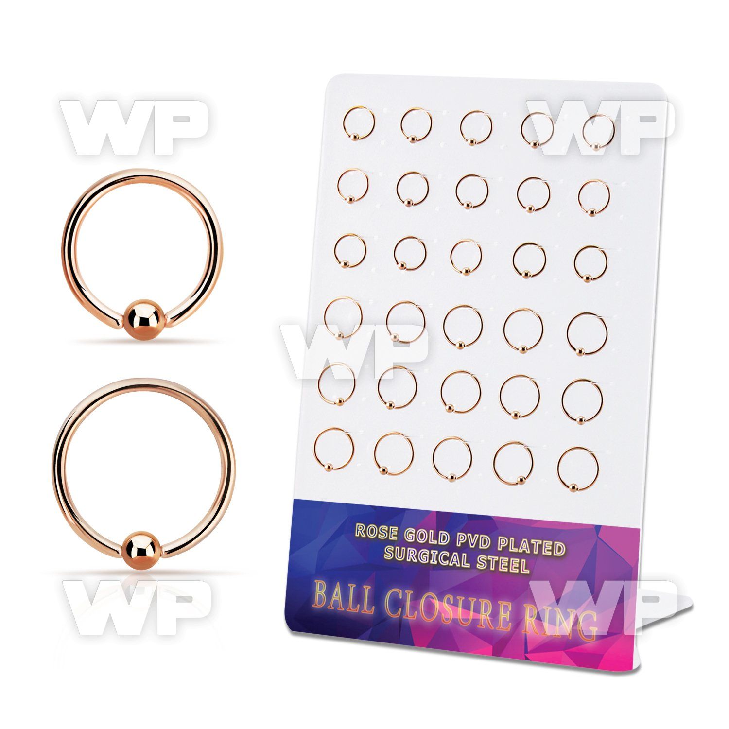 brcrt2 board w rose gold plated steel ball closure rings