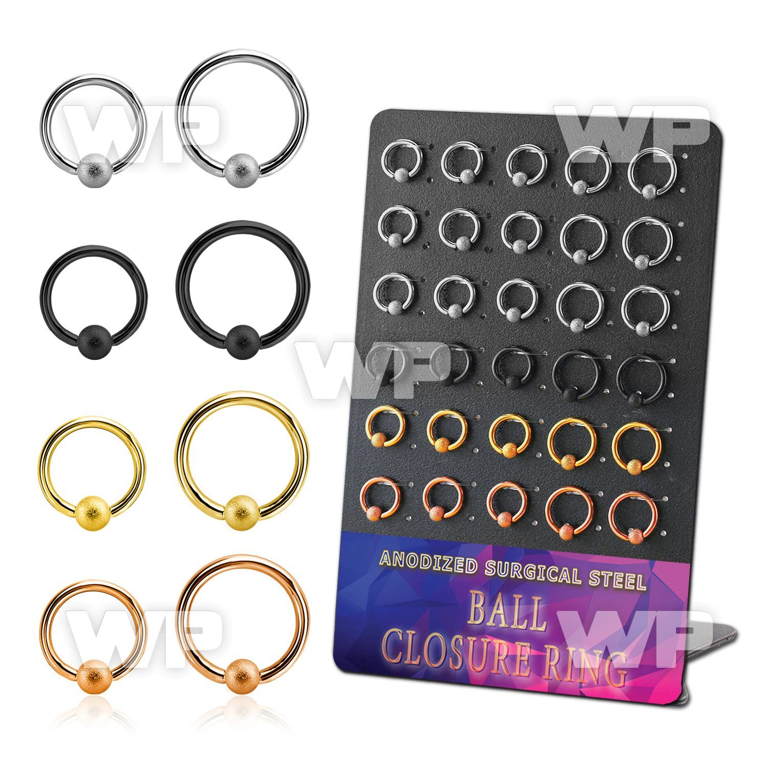 brcrt4b board w anodized steel ball closure rings 14g w 4mm ball