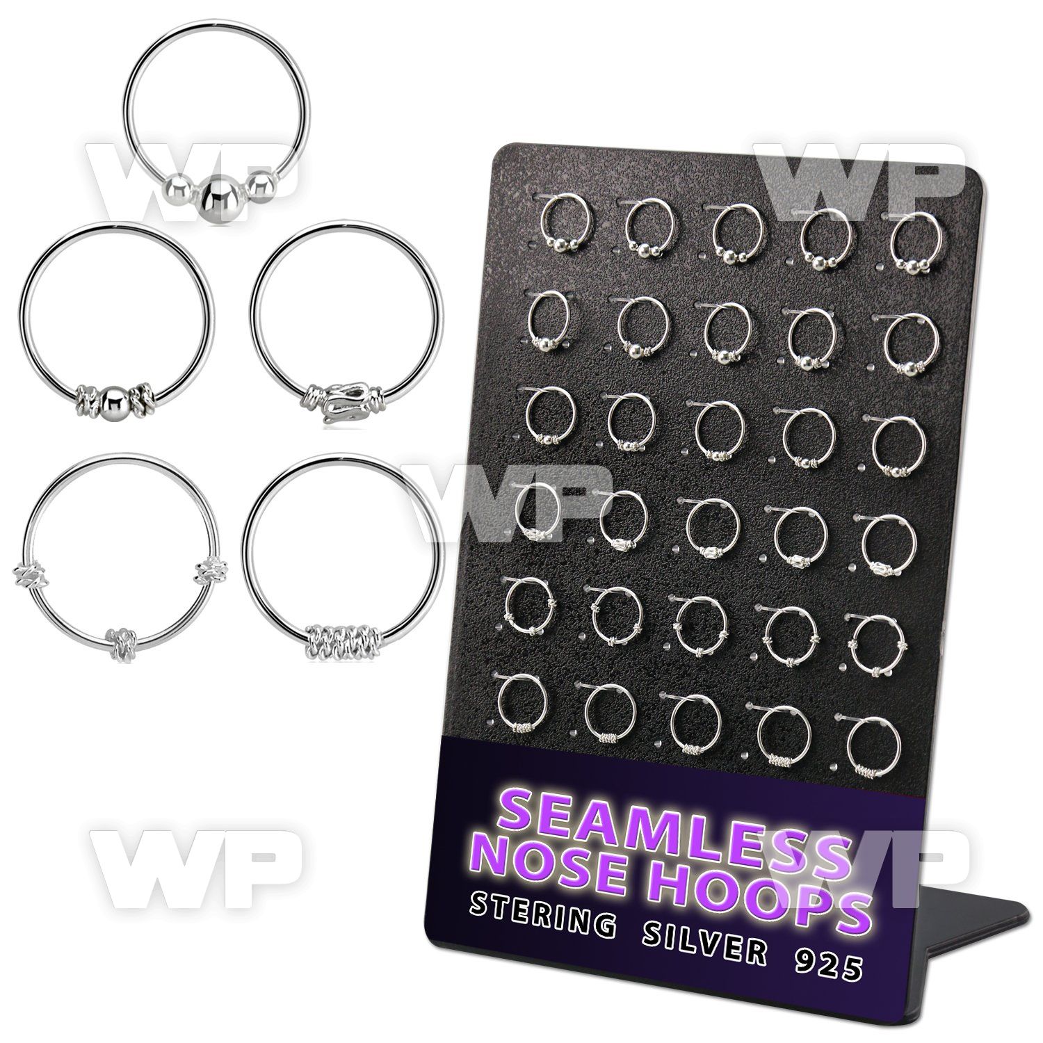 brnhm25 board w 30 silver seamless nose hoop w balinese wire