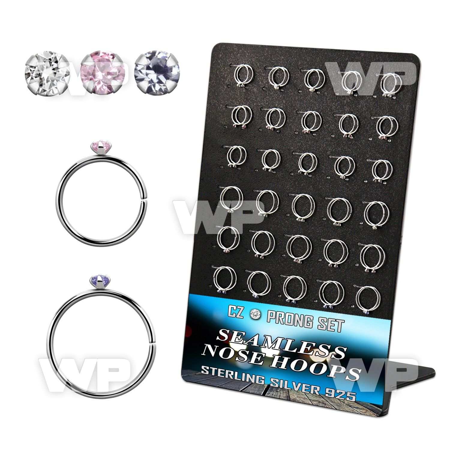 brnhm29 board w 60 silver seamless nose hoop w 1.5mm color cz