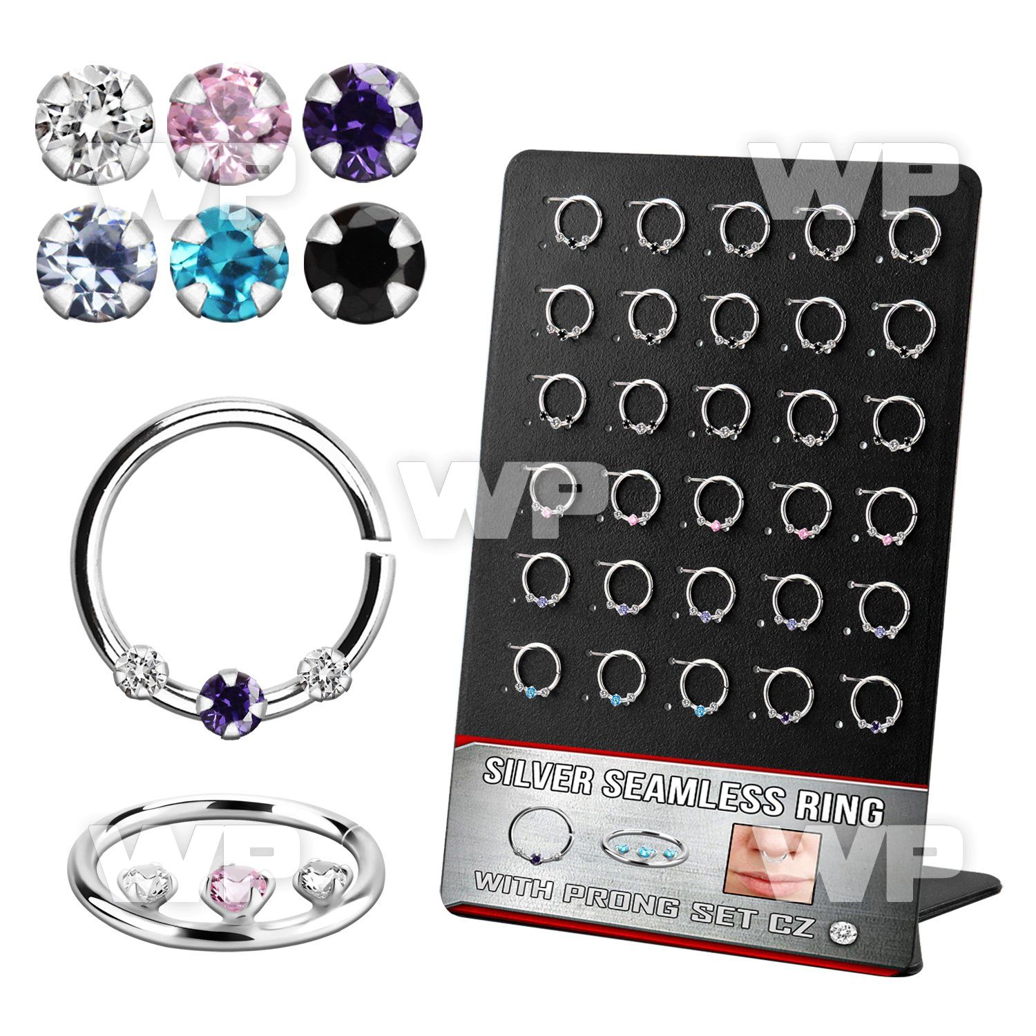 brnhm51 board w silver septum seamless ring cz stones