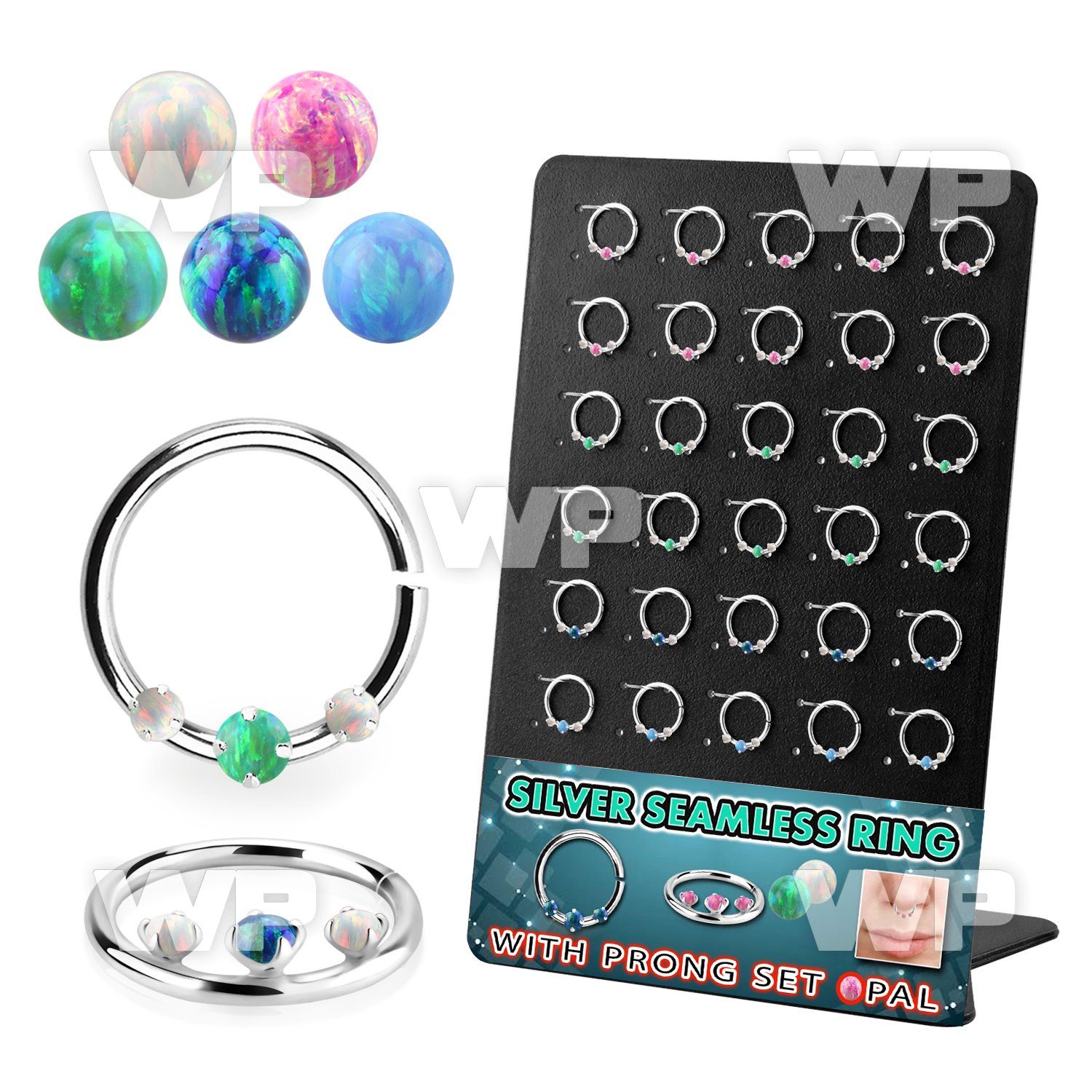 brnhm53 board w silver seamless septum ring w a prong sent opals